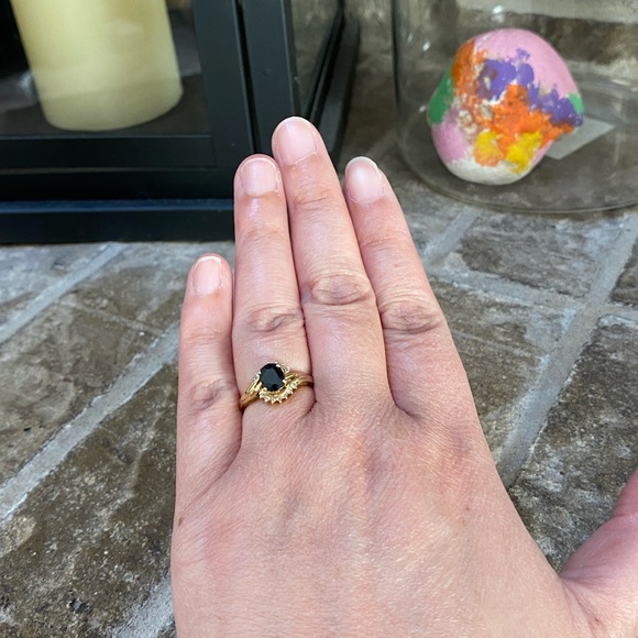 SOLID 14KT GOLD Diamond Sapphire Ring - Picture 9 of 14